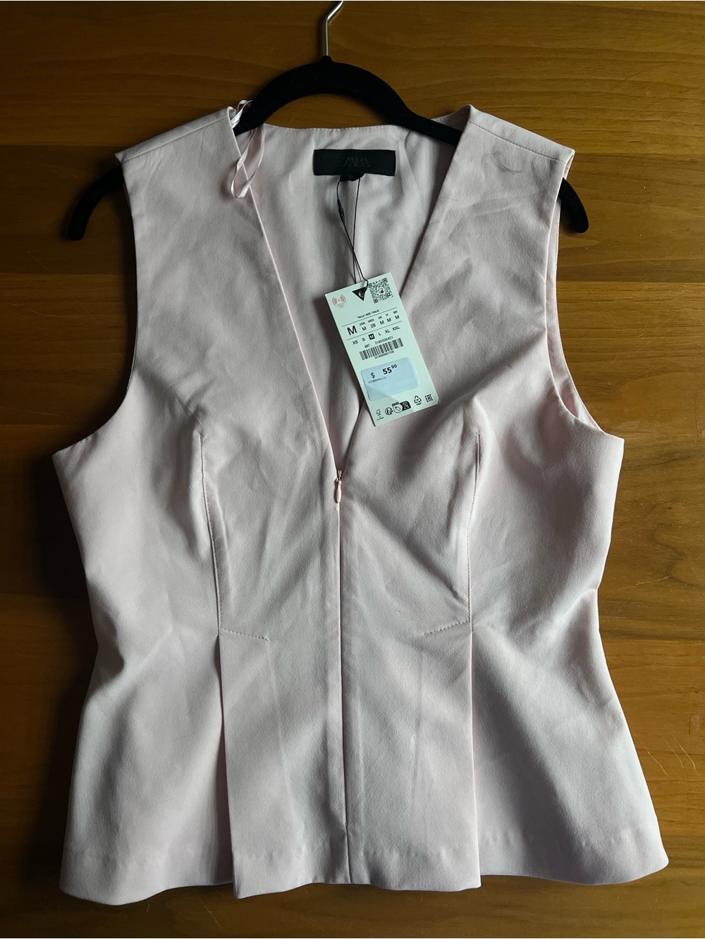 Zara Blush Pink Sleeveless Zip Peplum Top